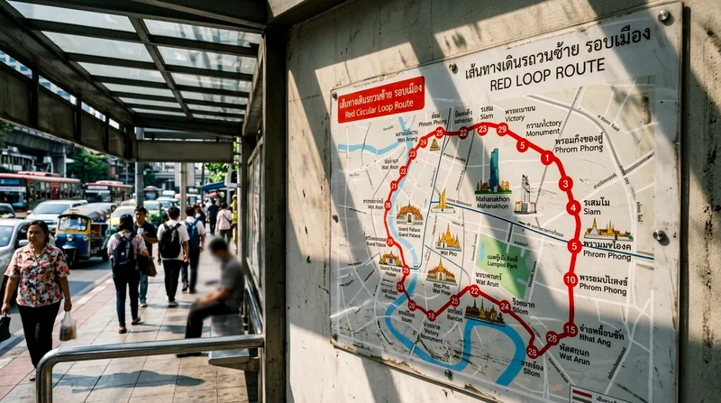 Hop-on hop-off bus route map displayed at downtown shelter