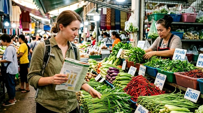 Tourist consulting map at produce market section