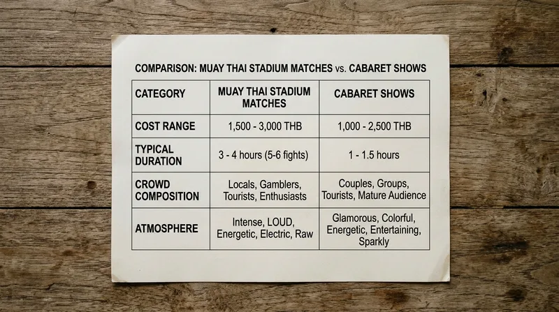Comparison chart showing Muay Thai vs cabaret shows details