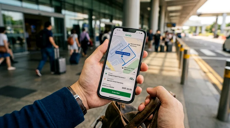 Grab app booking confirmation screen for Don Mueang airport pickup